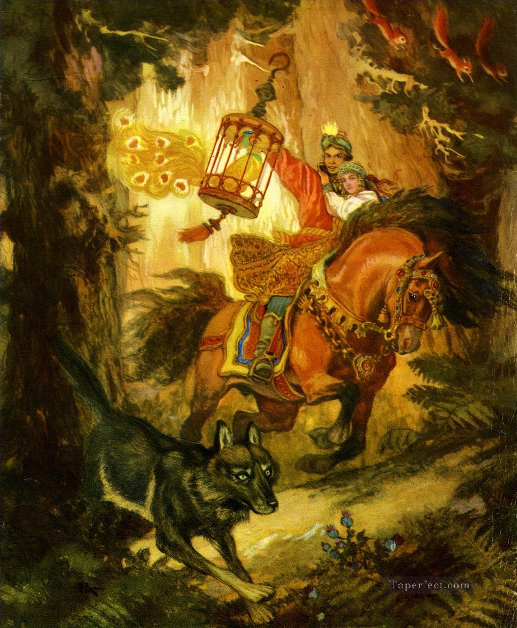 tsarevich ivan russe et le loup gris Magique Peintures à l'huile
